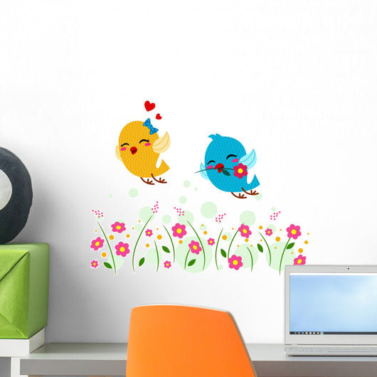 Lovebirds Playing in a Garden Wall Mural
