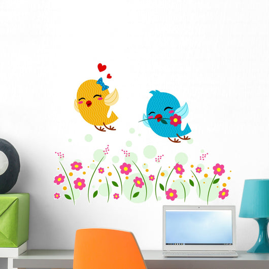 Lovebirds Playing in a Garden Wall Mural