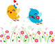 Lovebirds Playing in a Garden Wall Mural
