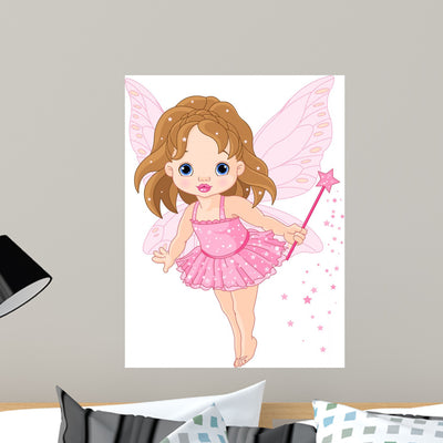 Little Baby Fairy Wall Decal shown on a wall