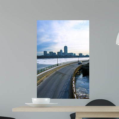 Boston Skyline Wall Mural shown on a wall