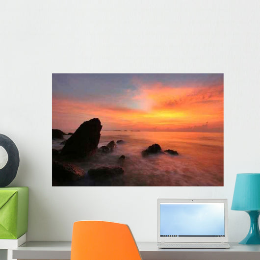 Tropical Rock Beach Silhouette Wall Decal