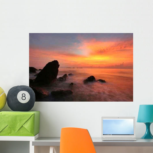 Tropical Rock Beach Silhouette Wall Decal