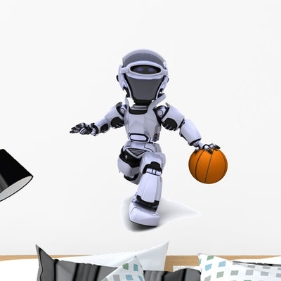 Robot Playing Basketball Wall Decal shown on a wall