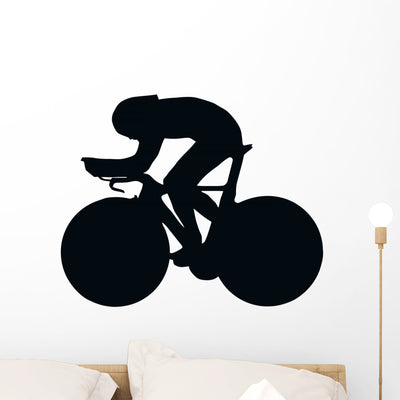 Sport Silhouette Bicycle Racer Wall Mural shown on a wall