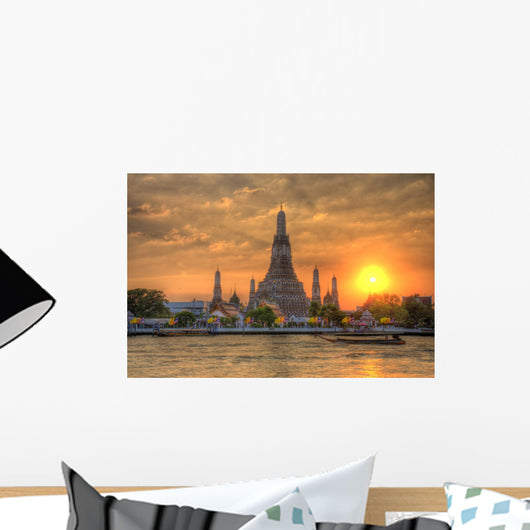 Wat Arun Thailand Temple in Sunset Scene Wall Mural