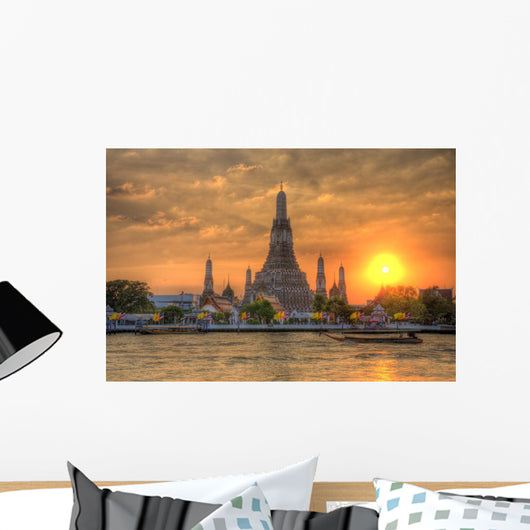 Wat Arun Thailand Temple in Sunset Scene Wall Mural
