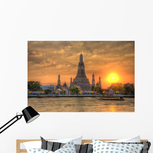 Wat Arun Thailand Temple in Sunset Scene Wall Mural