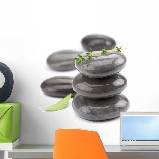 Spa Stones with Green Leaves. Wall Decal