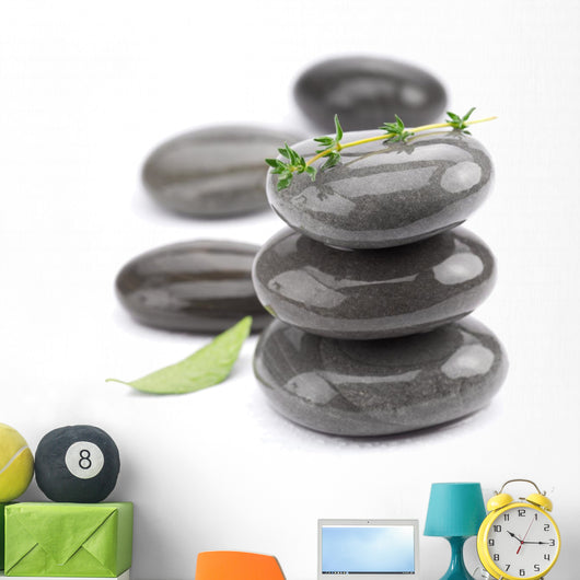 Spa Stones with Green Leaves. Wall Decal