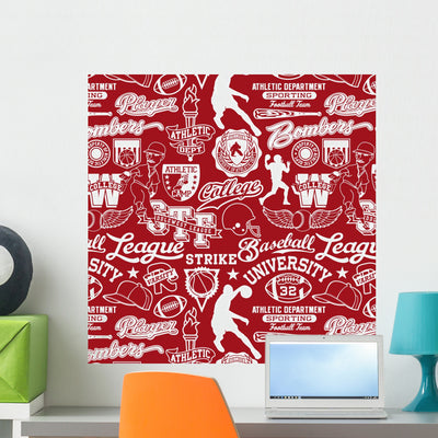 Athletic Department Seamless Pattern Wallpaper Tile shown on a wall