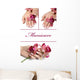 collage.Beautiful hand with perfect manicure and purple orchid f Wall Mural