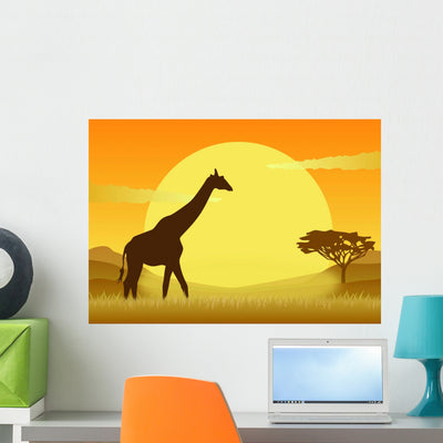 Giraffe Wall Mural shown on a wall