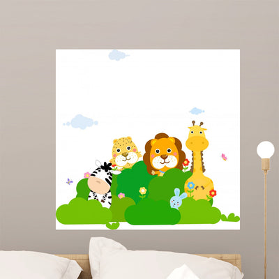 Jungle Animal Wall Decal shown on a wall