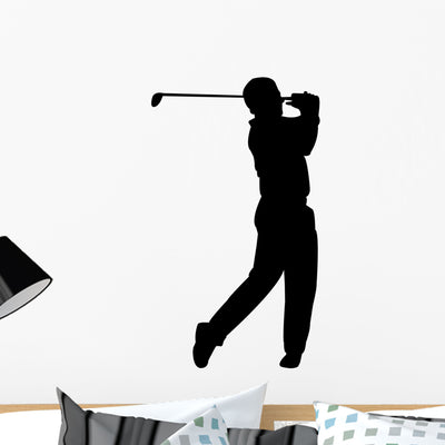 Golfer Silhouette Wall Mural shown on a wall