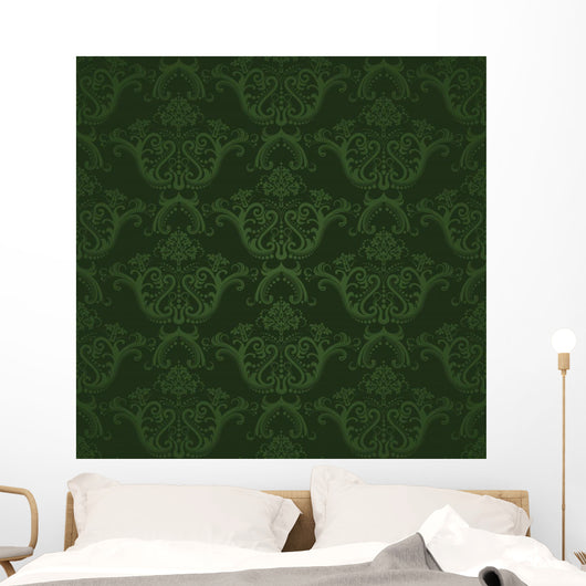 Dark Green Floral Wallpaper Wall Decal