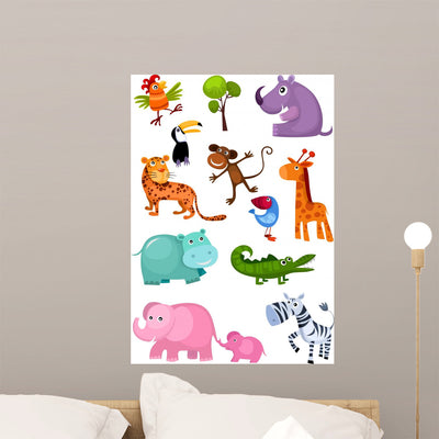 Jungle Safari Animals Wall Stickers shown on a wall