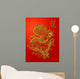 Chinese Dragon Paper Cutting Gold on Red Background Wall Mural