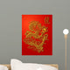 Chinese Dragon Paper Cutting Gold on Red Background Wall Mural