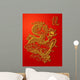 Chinese Dragon Paper Cutting Gold on Red Background Wall Mural