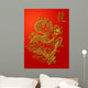 Chinese Dragon Paper Cutting Gold on Red Background Wall Mural