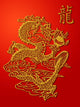 Chinese Dragon Paper Cutting Gold on Red Background Wall Mural