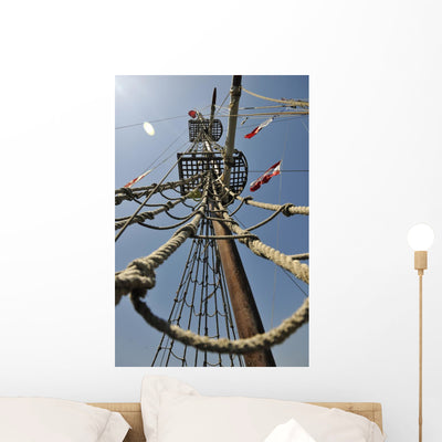 Pirate Boat Ship Sea Wall Mural shown on a wall