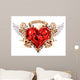 Heart with Ribbons Wings Wall Mural