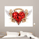 Heart with Ribbons Wings Wall Mural