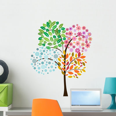 Colorful Tree Four Seasons Wall Decal shown on a wall