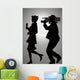 Silhouette Reporter and a Cameraman Wall Mural