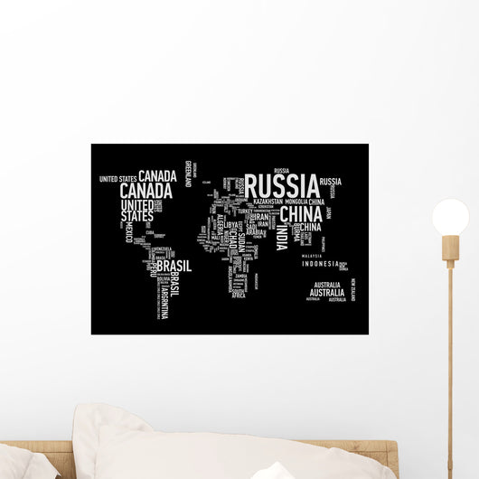 World map: countries of wordcloud Wall Mural