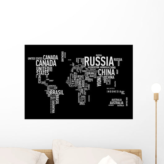 World map: countries of wordcloud Wall Mural