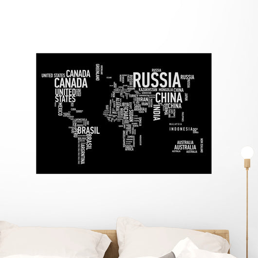 World map: countries of wordcloud Wall Mural