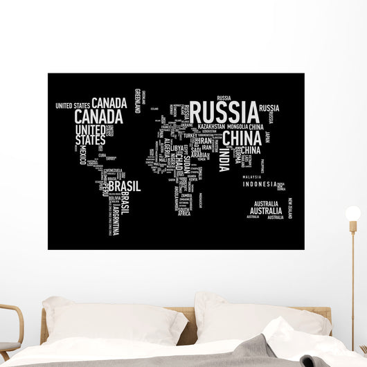 World map: countries of wordcloud Wall Mural