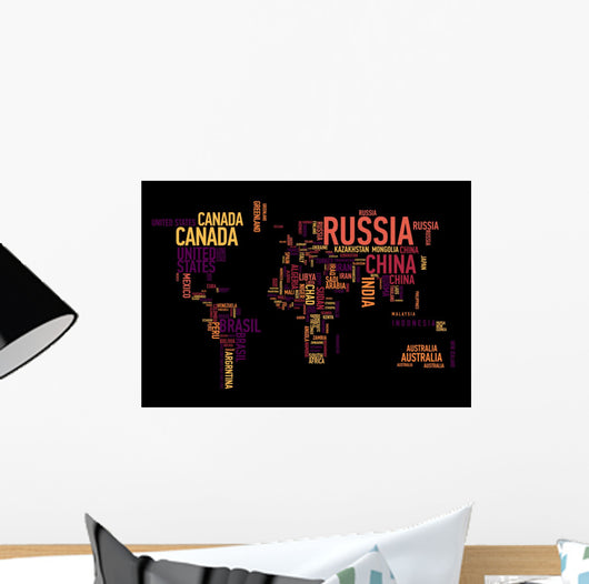 World map: countries of wordcloud Wall Mural