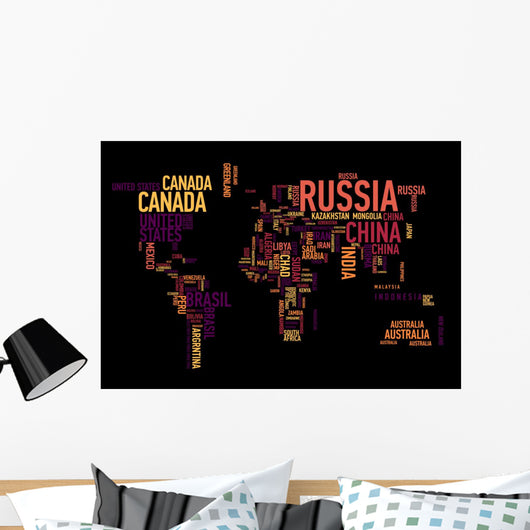 World map: countries of wordcloud Wall Mural