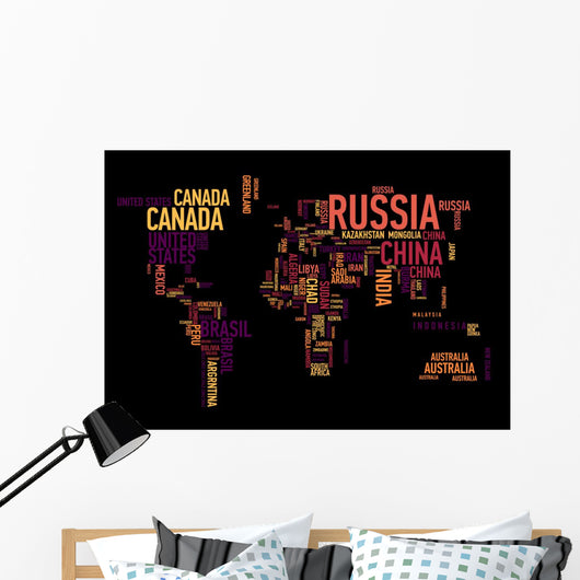 World map: countries of wordcloud Wall Mural