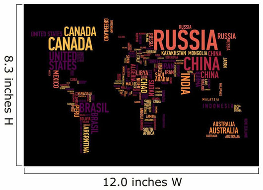 World map: countries of wordcloud Wall Mural
