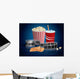 Popcorn, drink and filmstrip Wall Mural