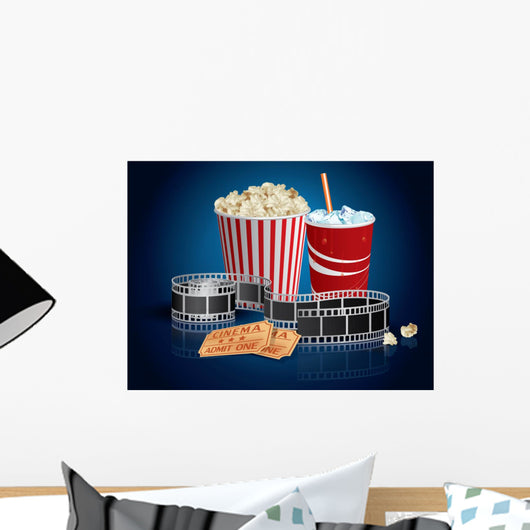 Popcorn, drink and filmstrip Wall Mural