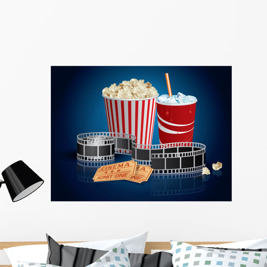 Popcorn, drink and filmstrip Wall Mural