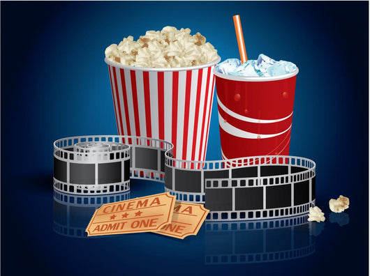 Popcorn, drink and filmstrip Wall Mural