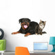 Rottweiler and cat lies on a white background Wall Decal
