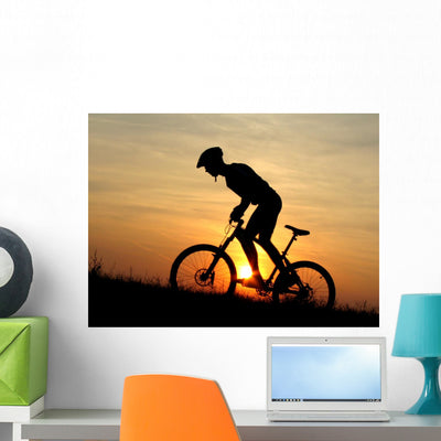 Mountain Biker Wall Mural shown on a wall