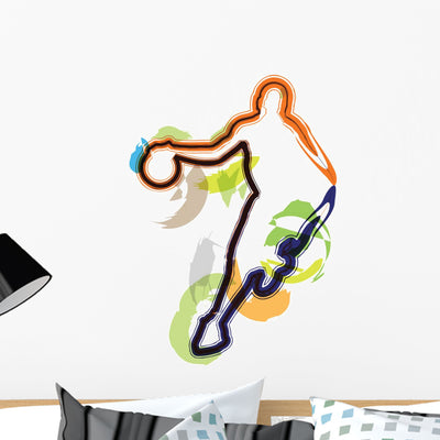 Basketball Player Illustration Wall Decal shown on a wall