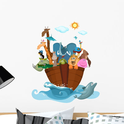 Noahs Ark Babys Nursery Wall Decal shown on a wall