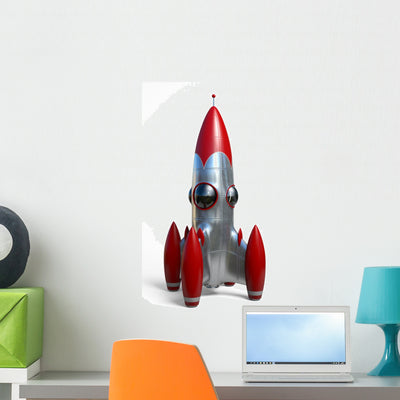 Space Rocket Wall Decal shown on a wall