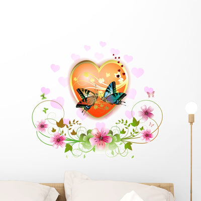 Heart Decorated with Flowers Wall Decal shown on a wall