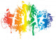 jumping people on a ink splat rainbow Wall Decal